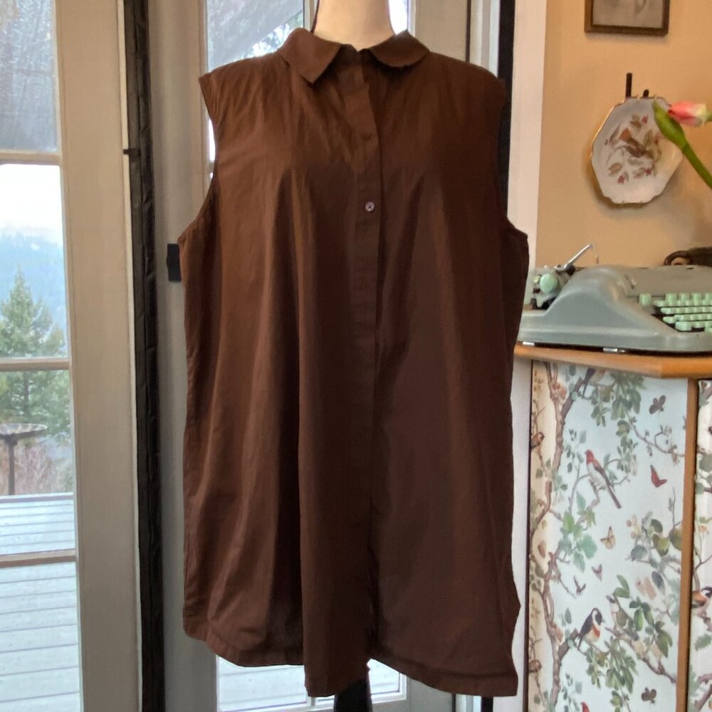 GAP Maternity XXL Brown 100% Cotton Sleeveless Button Front Collared Tunic Shirt